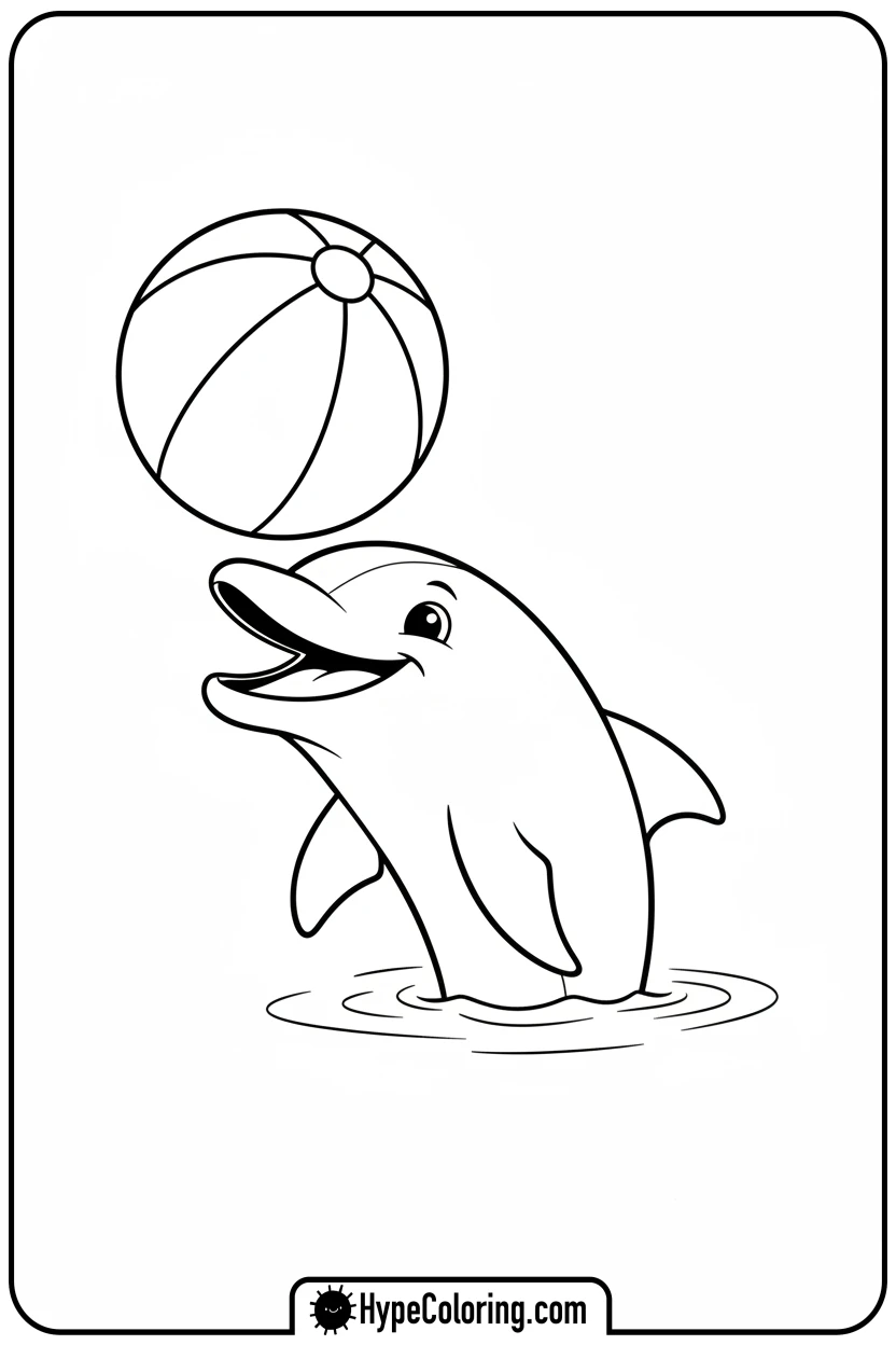 Click to download PDF dolphin-playing-with-ball - dolphin coloring book pages
