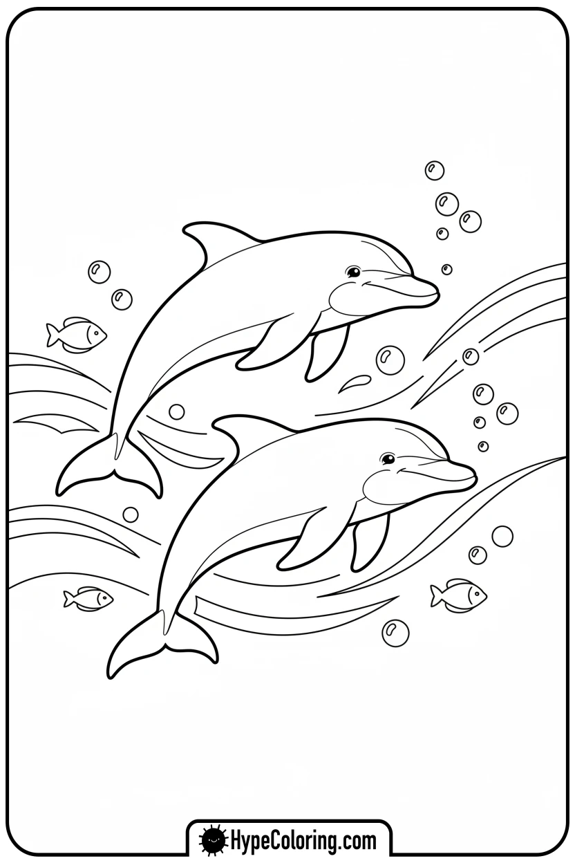 Click to download PDF two-dolphins-swimming-together - dolphin coloring book pages