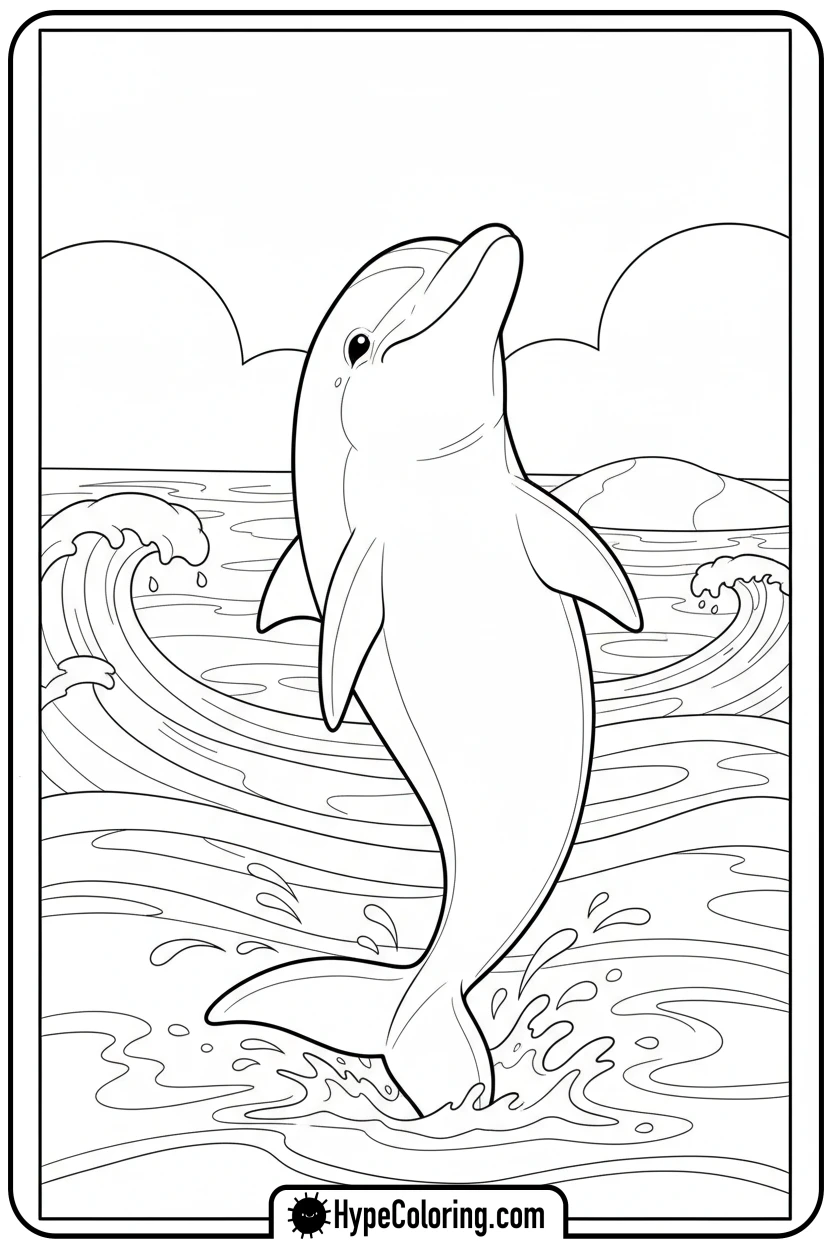 Click to download PDF dolphin-doing-tail-stand - dolphin coloring book pages