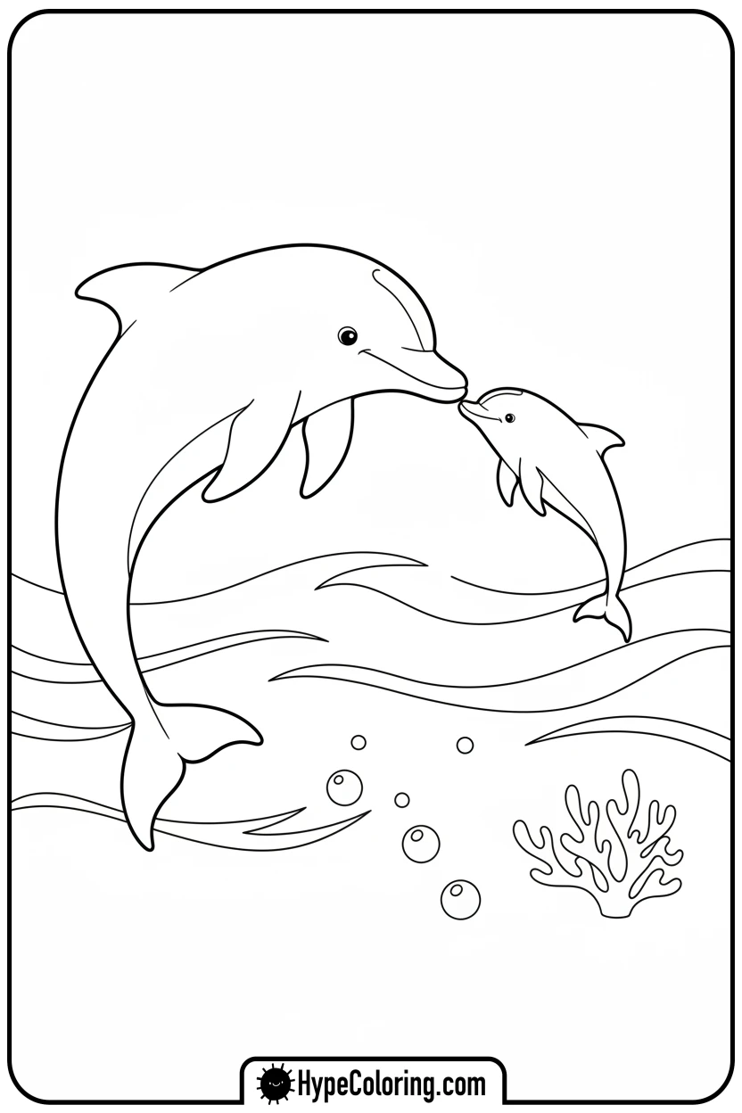 Click to download PDF mother-and-baby-dolphin - dolphin coloring book pages