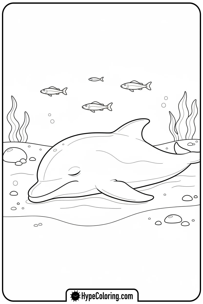 Click to download PDF sleeping-dolphin-underwater - dolphin coloring book pages
