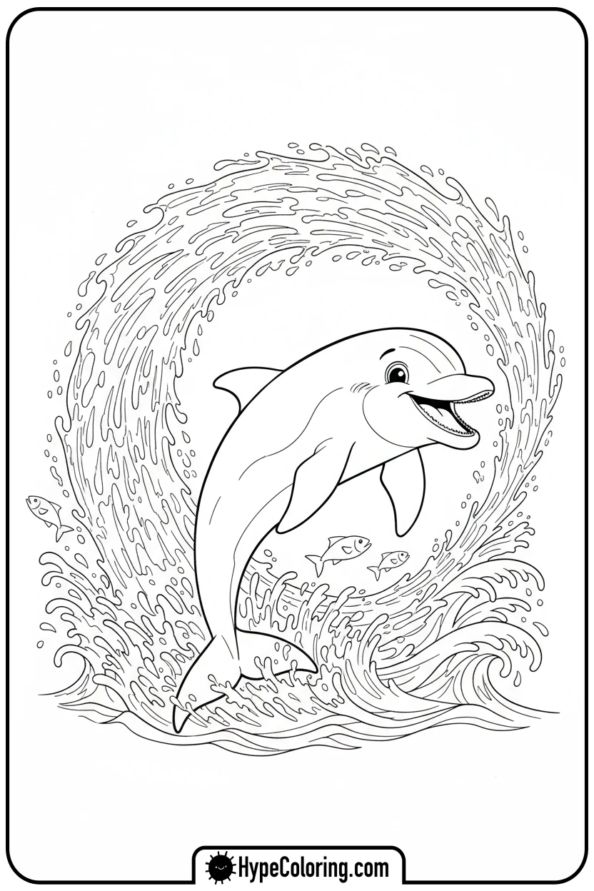 Click to download PDF dolphin-splashing-water - dolphin coloring book pages