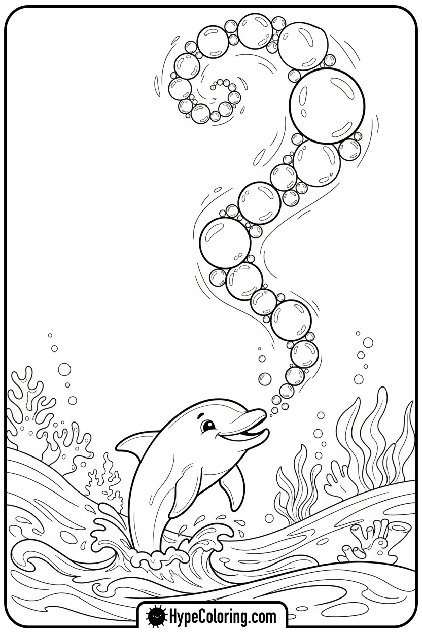 Click to download PDF dolphin-blowing-bubble-stream - dolphin coloring book pages