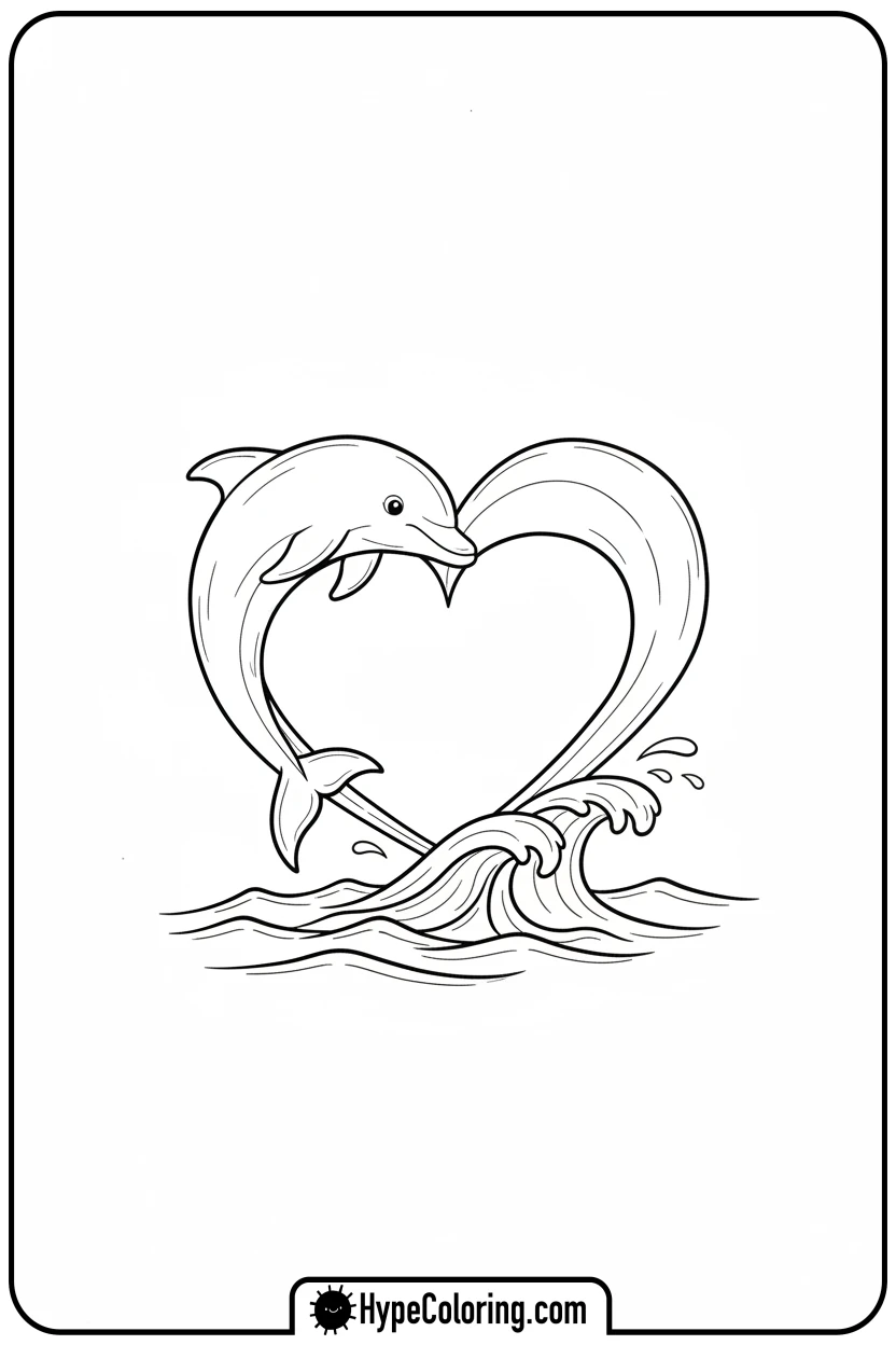 Click to download PDF dolphin-making-heart-shape-jump - dolphin coloring book pages