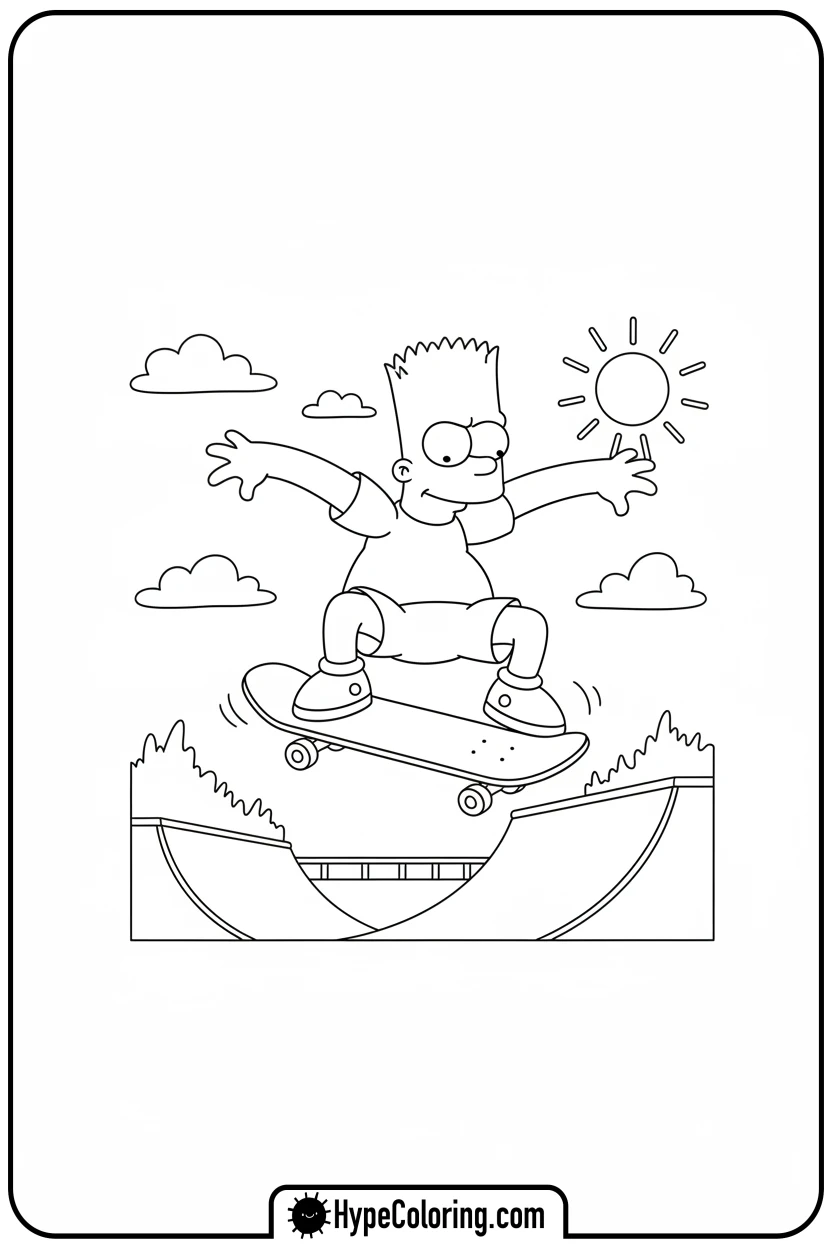 bart-skateboarding-trick - simpsons coloring book pages