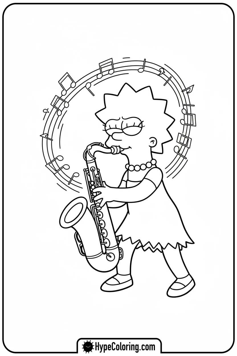 lisa-playing-saxophone - simpsons coloring book pages
