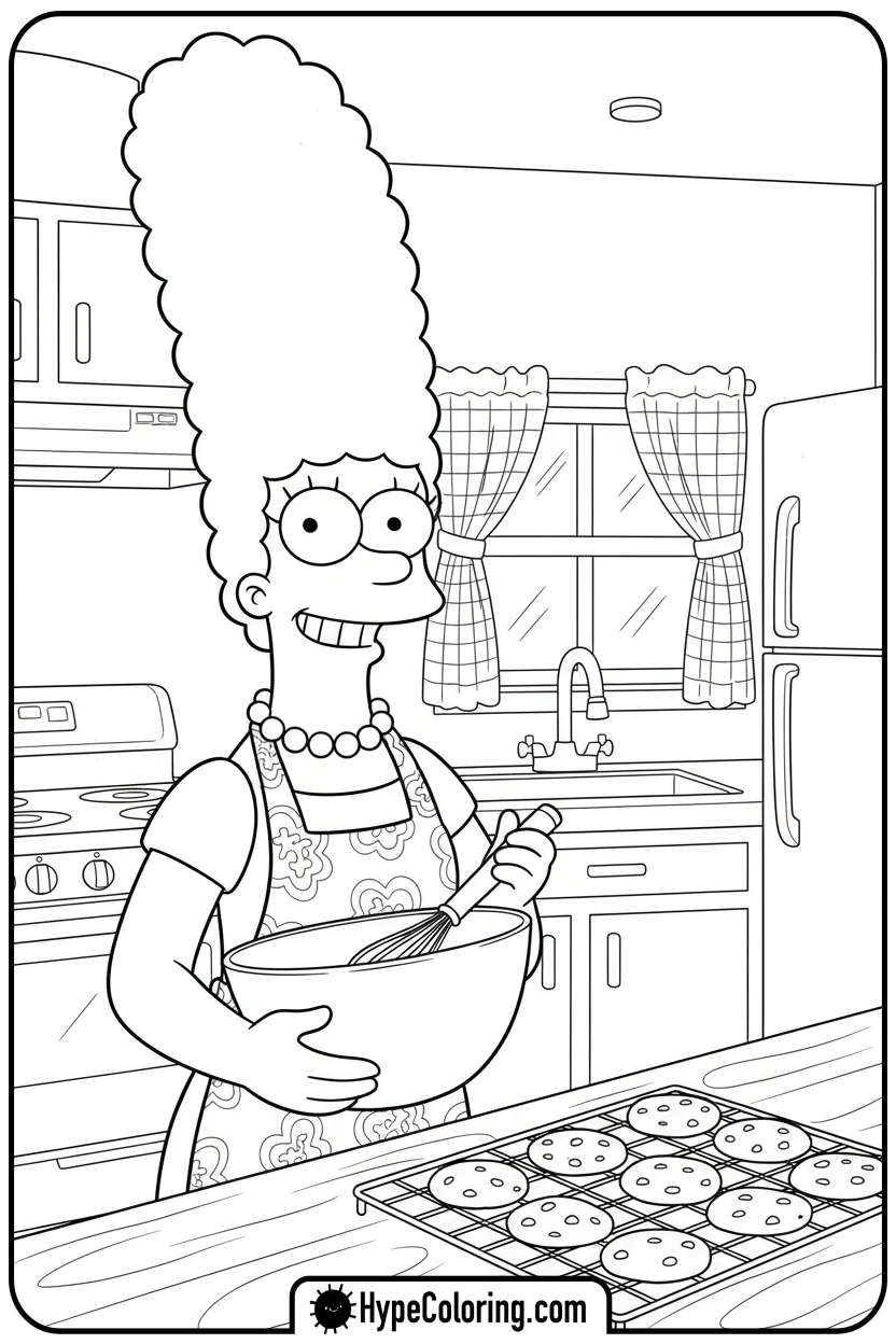 marge-baking-cookies - simpsons coloring book pages