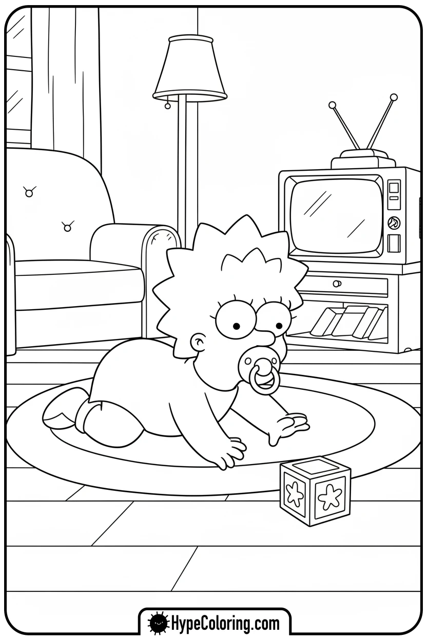maggie-playing-with-blocks - simpsons coloring book pages