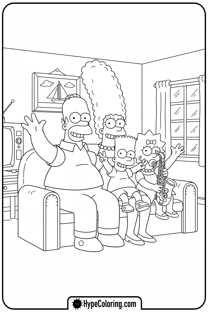 simpsons-family-on-couch - simpsons coloring book pages