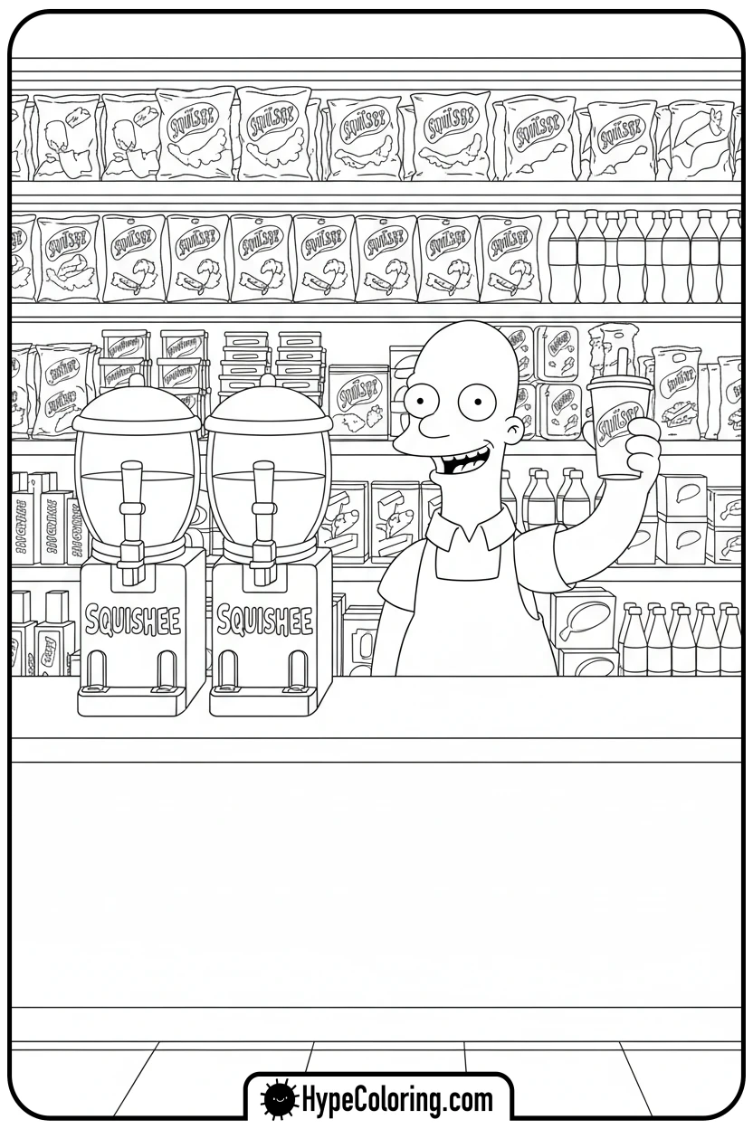 apu-at-kwik-e-mart - simpsons coloring book pages