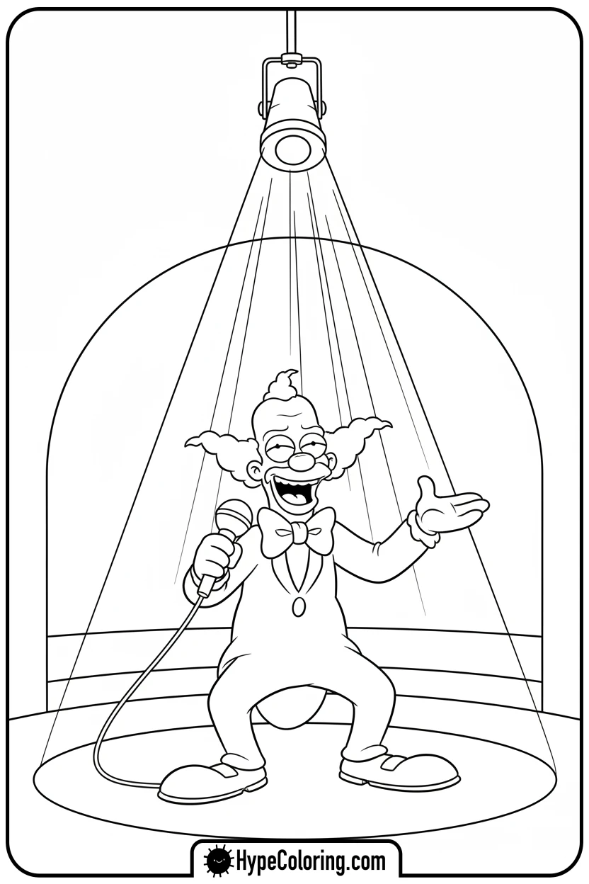 krusty-the-clown-performing - simpsons coloring book pages