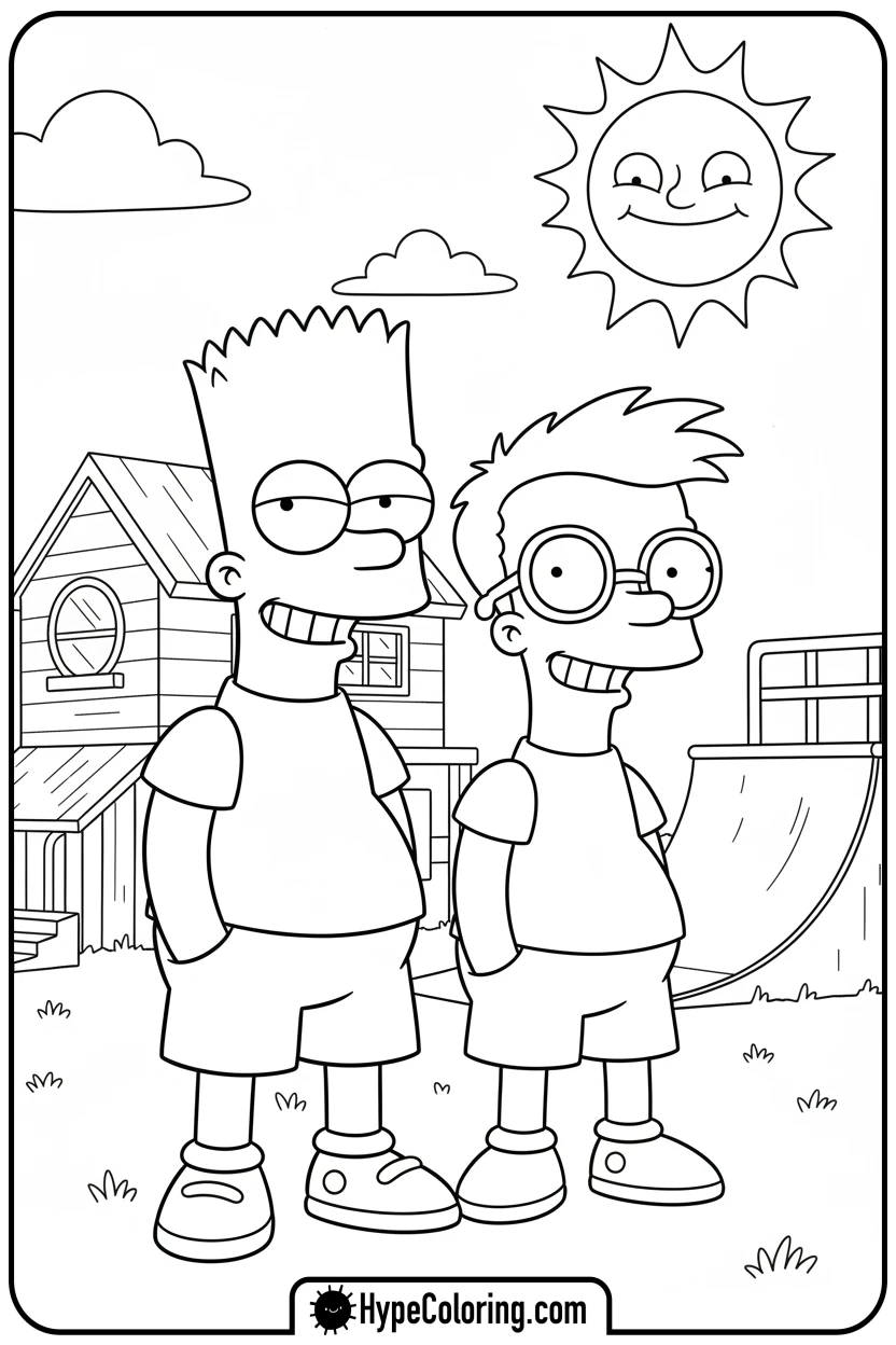 bart-and-milhouse-smiling - simpsons coloring book pages