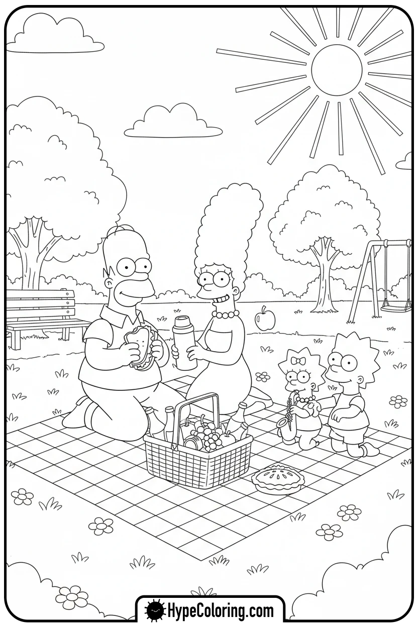 simpsons-family-picnic - simpsons coloring book pages