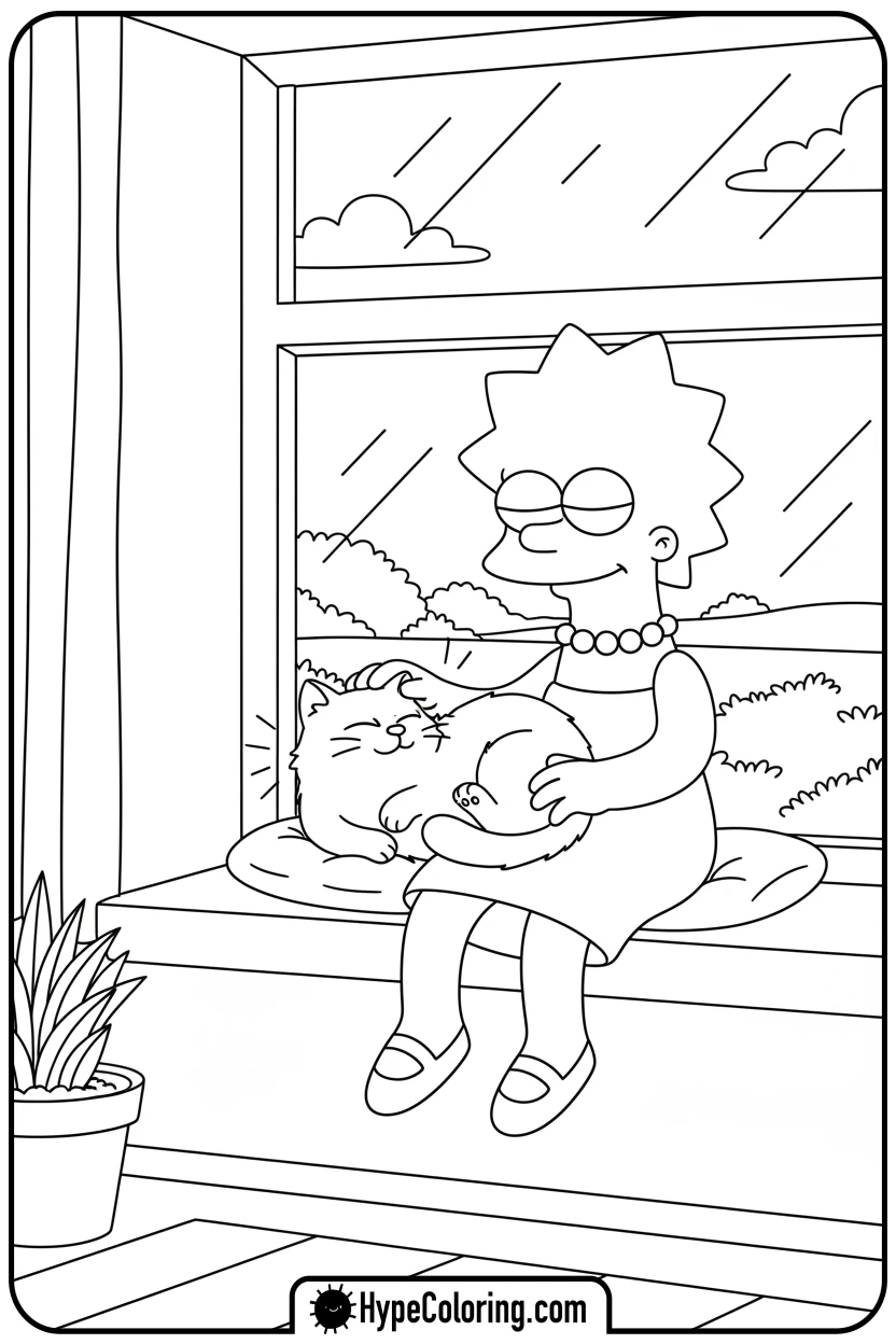 lisa-petting-snowball-ii - simpsons coloring book pages