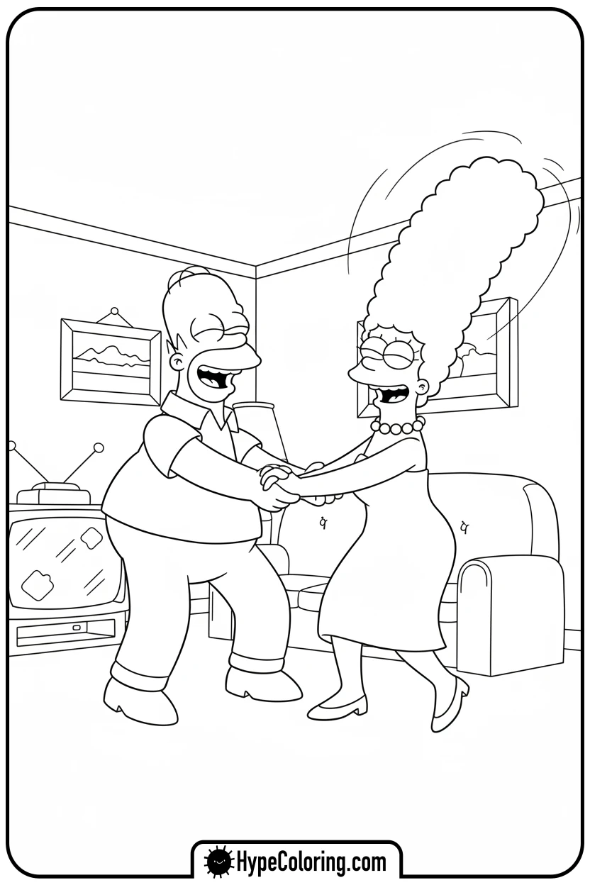 homer-and-marge-dancing - simpsons coloring book pages