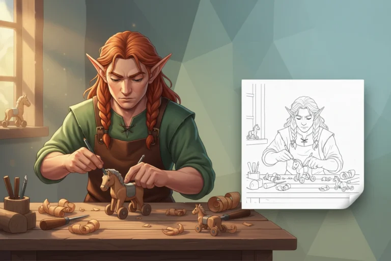 an-elf-artisan-is-meticulously - elf coloring book pages