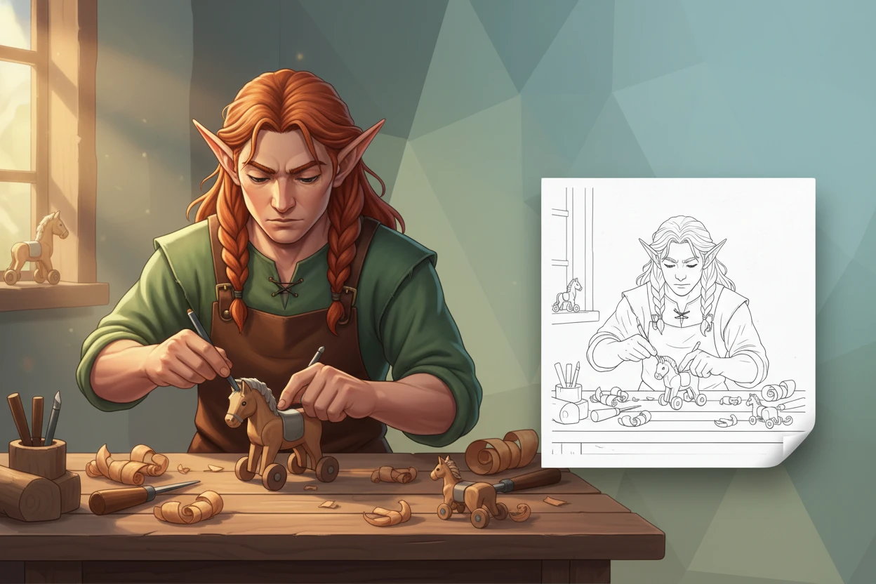 an-elf-artisan-is-meticulously - elf coloring book pages