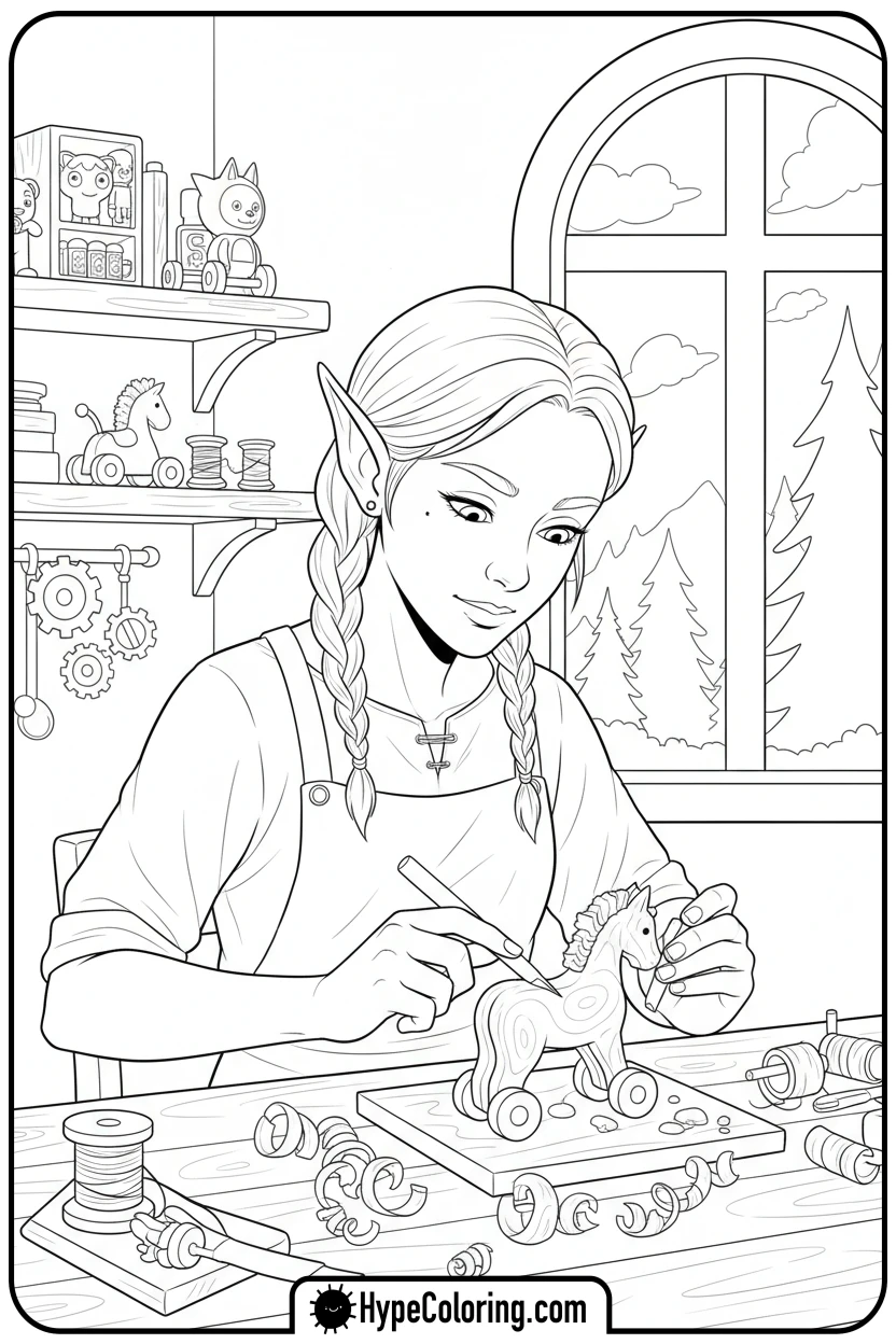 elf-carving-wooden-toys - elf coloring book pages