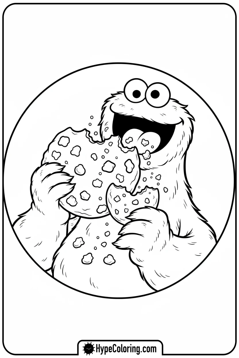 cookie-monster-eating-giant-cookie - cookie monster coloring book pages