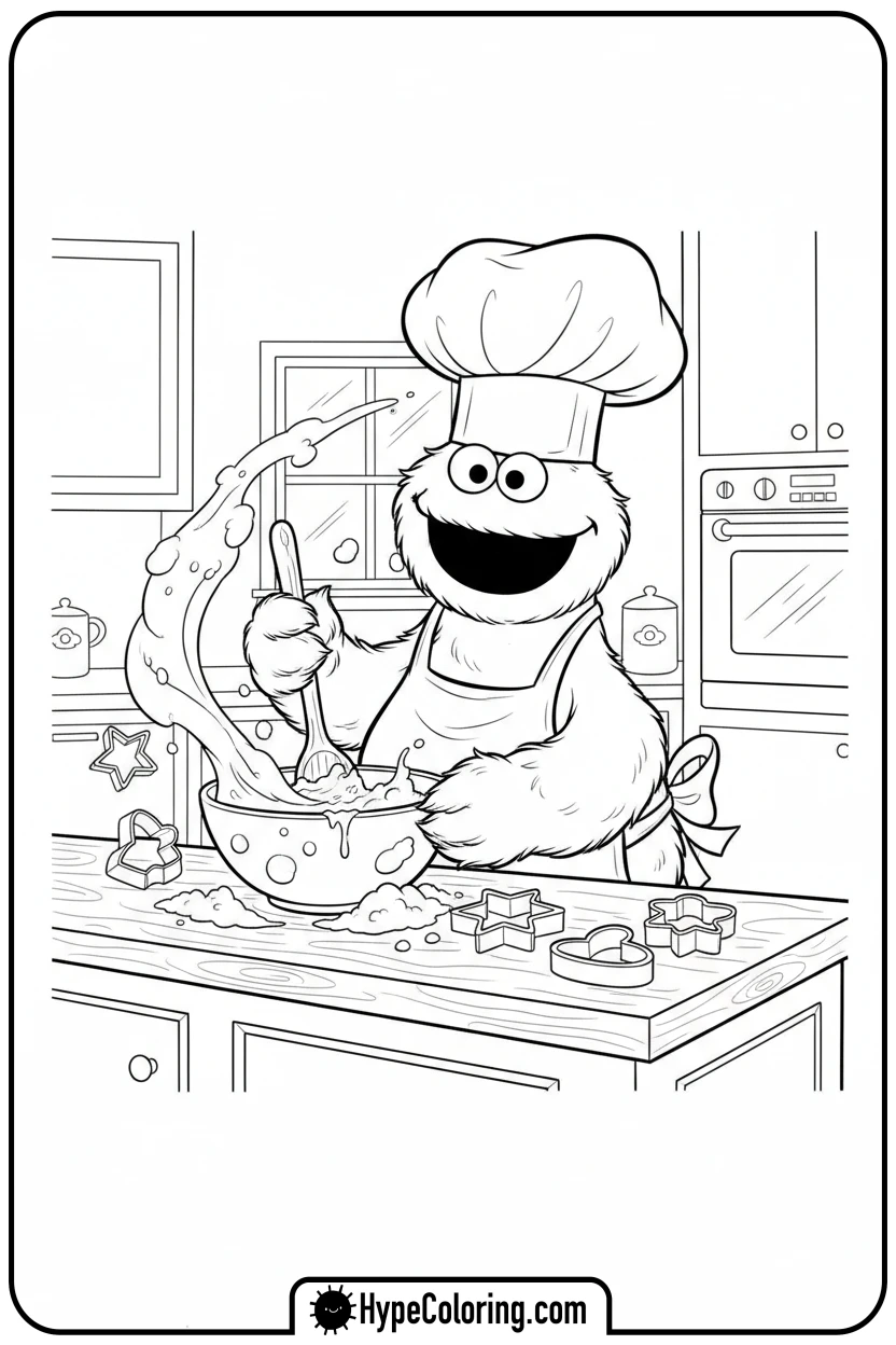 cookie-monster-baking-cookies - cookie monster coloring book pages