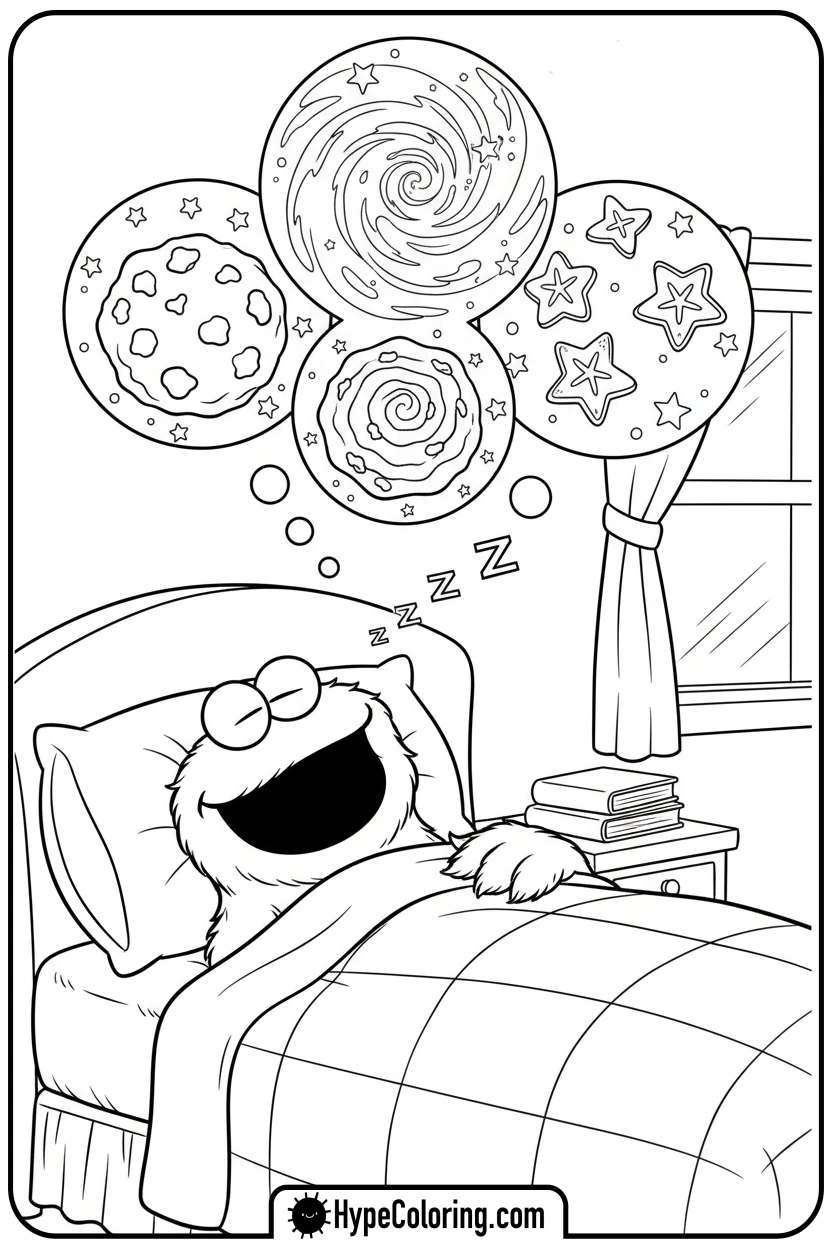 cookie-monster-dreaming-of-cookies - cookie monster coloring book pages