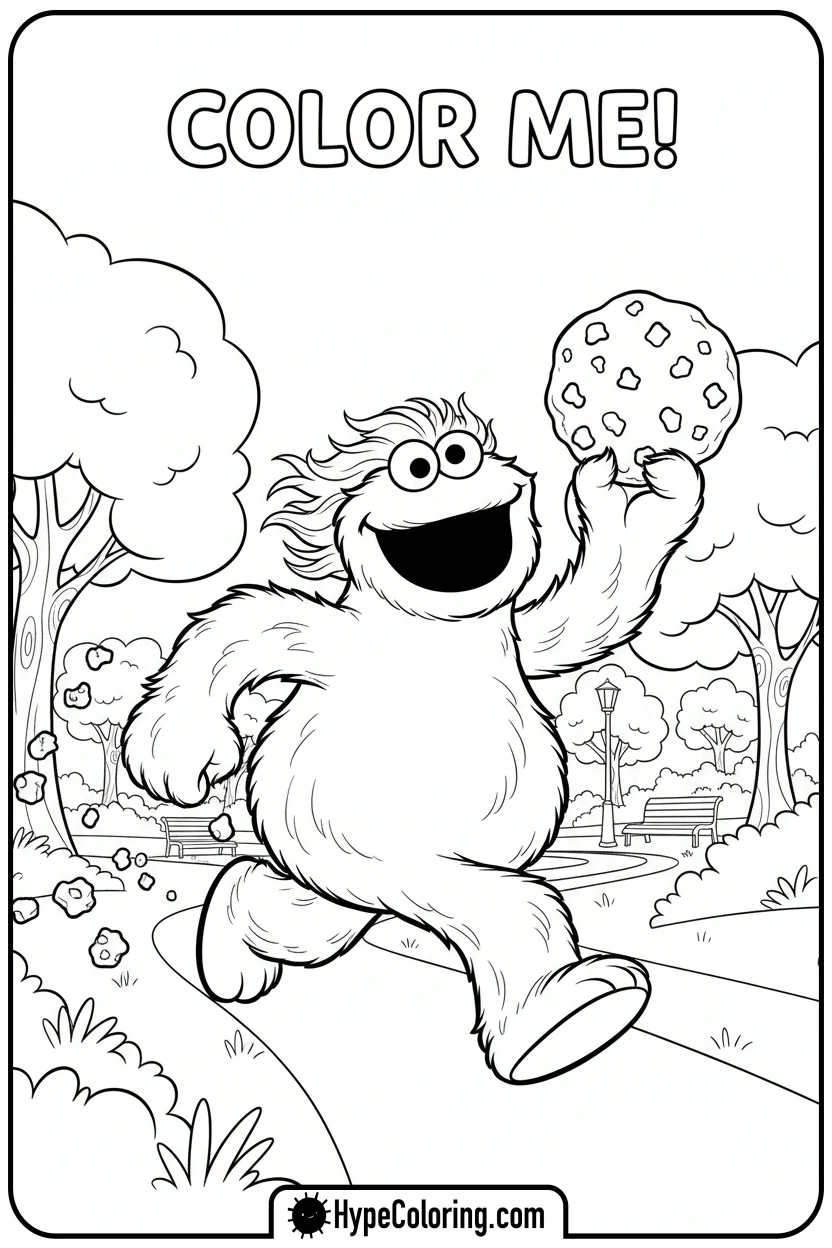 cookie-monster-running-with-cookie - cookie monster coloring book pages