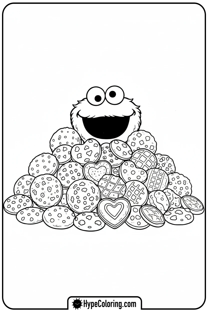 cookie-monster-buried-in-cookies - cookie monster coloring book pages