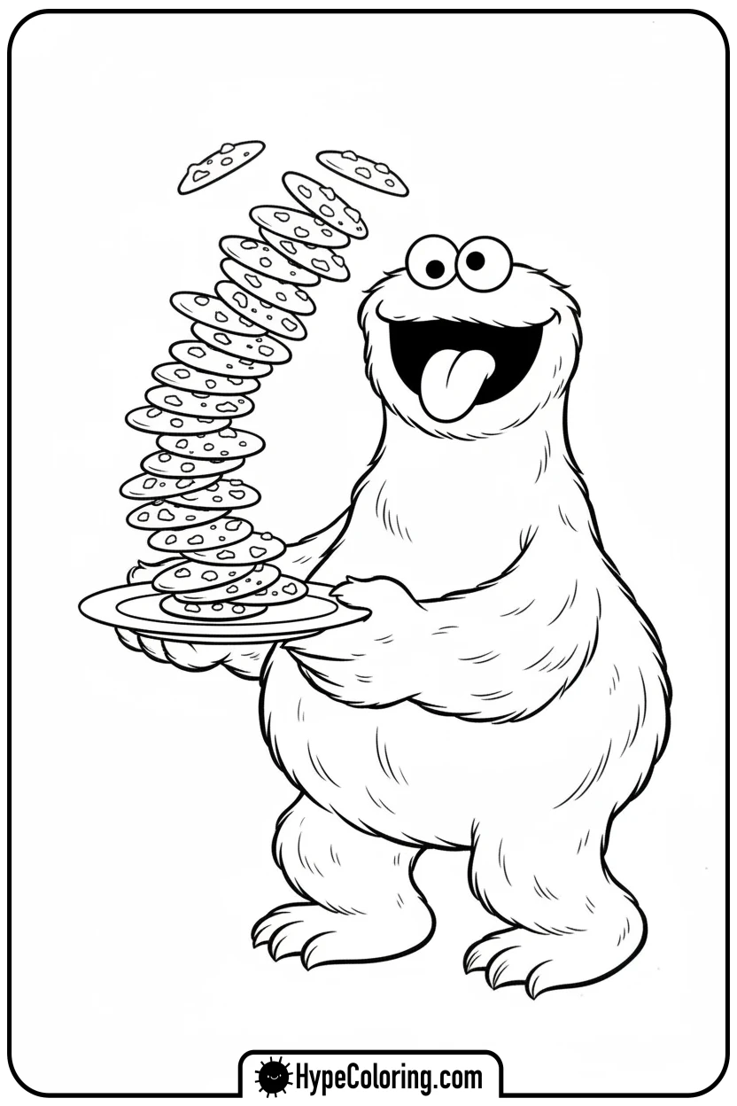 cookie-monster-building-cookie-tower - cookie monster coloring book pages