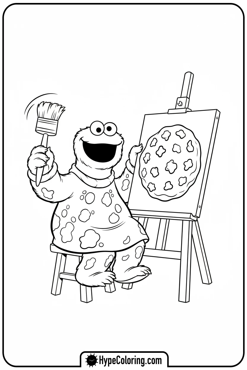 cookie-monster-painting-a-cookie - cookie monster coloring book pages