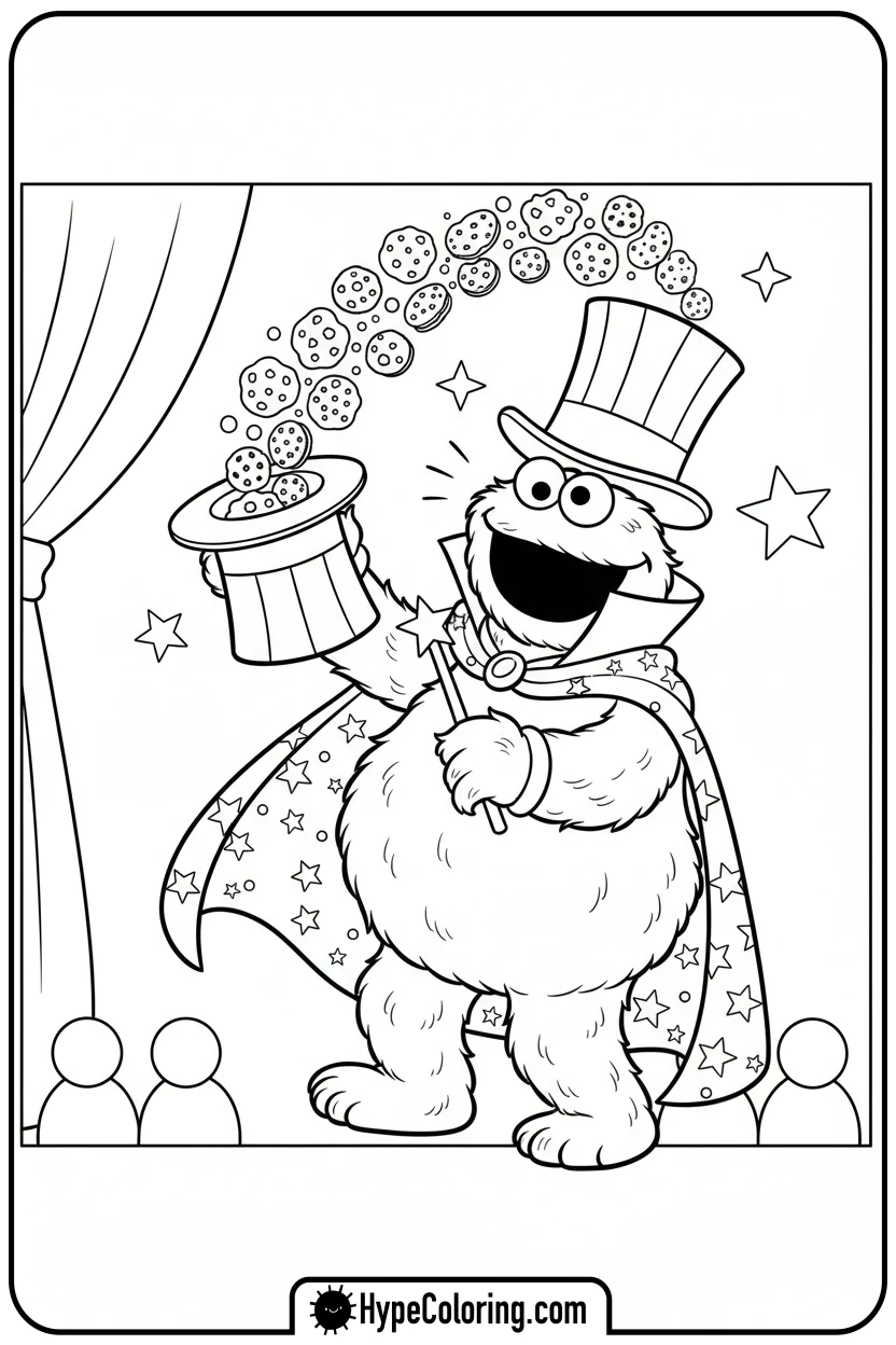 cookie-monster-magician-with-cookies - cookie monster coloring book pages