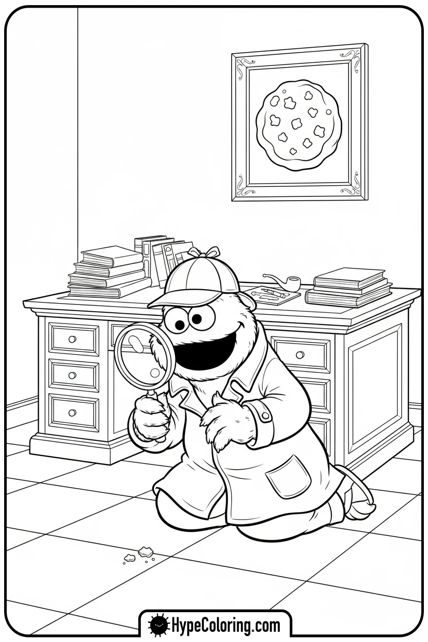 cookie-monster-detective - cookie monster coloring book pages