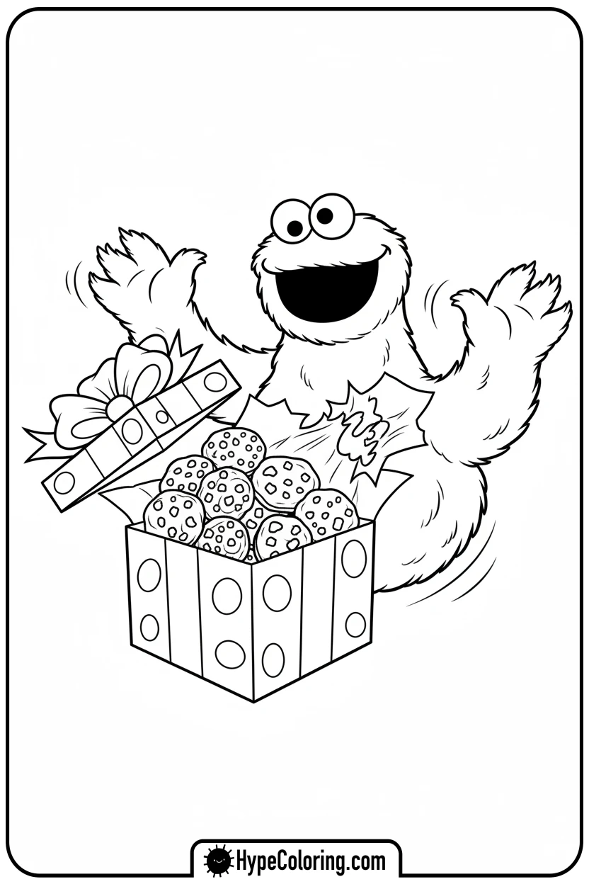 cookie-monster-unwrapping-gift - cookie monster coloring book pages
