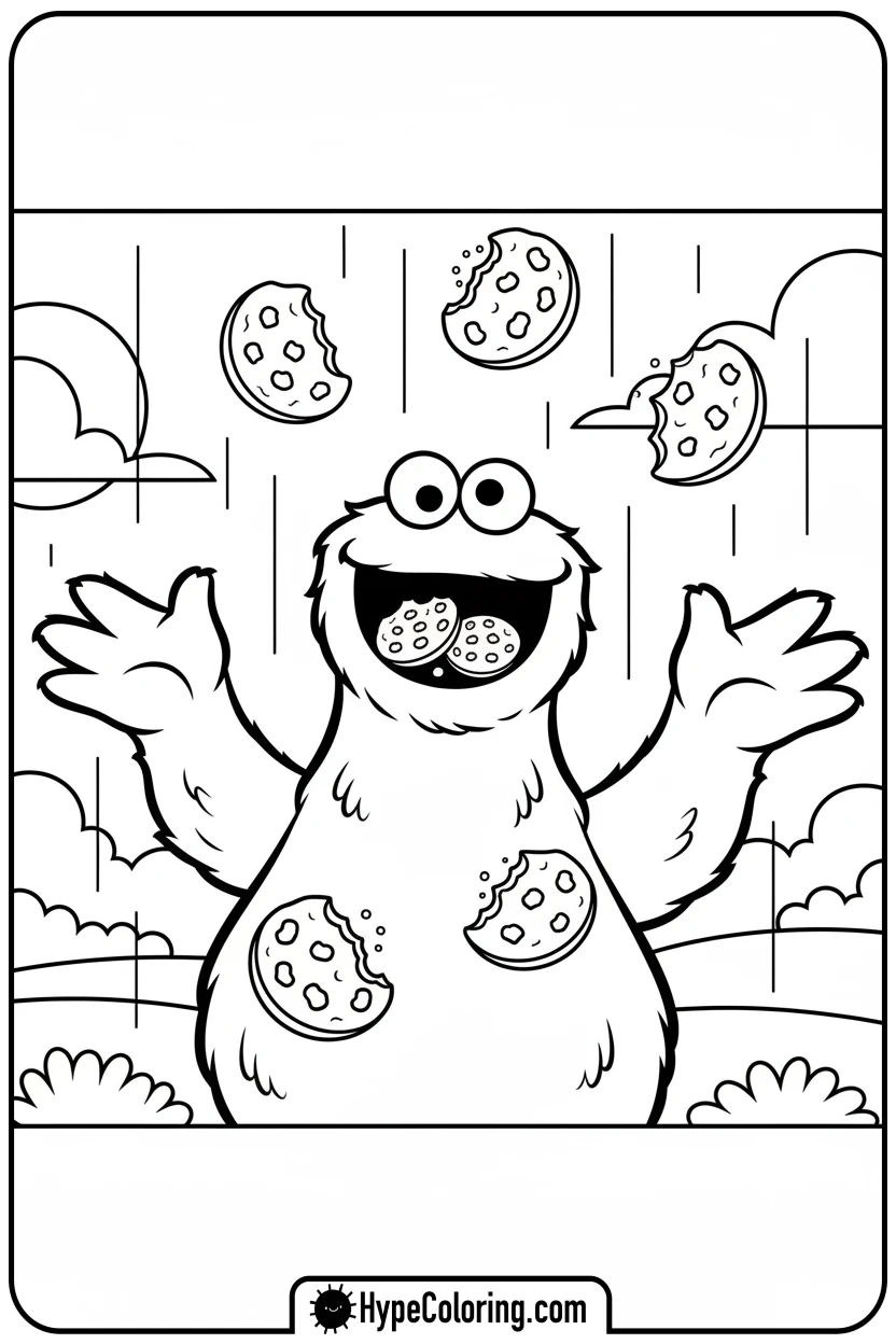 cookie-monster-catching-cookies-from-sky - cookie monster coloring book pages