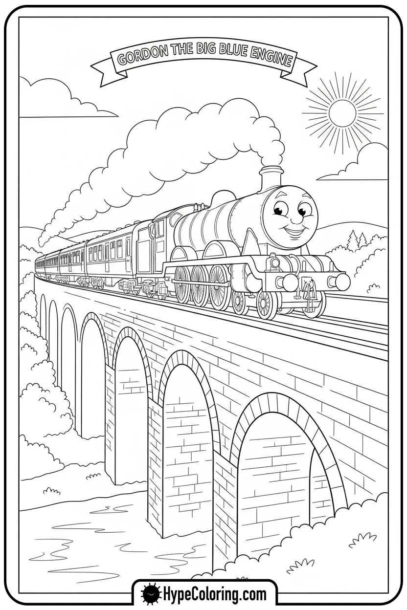 gordon-on-viaduct-with-express - thomas and friends coloring pages