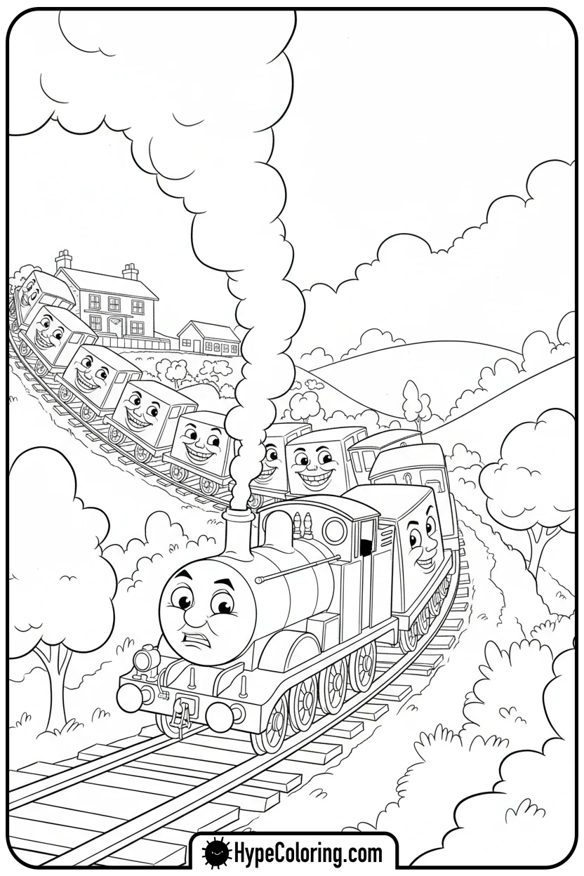 edward-pushing-troublesome-trucks-uphill - thomas and friends coloring pages