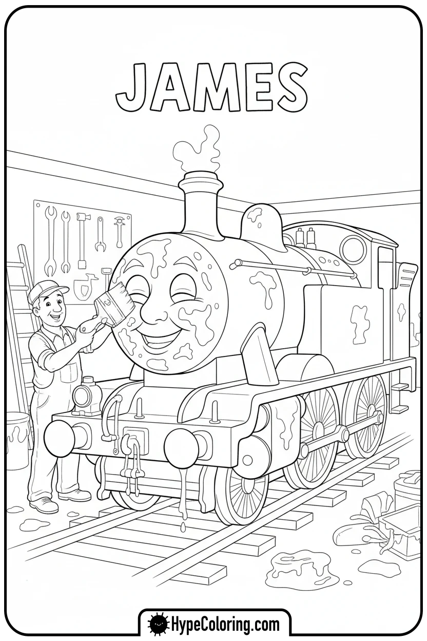 james-getting-painted - thomas and friends coloring pages