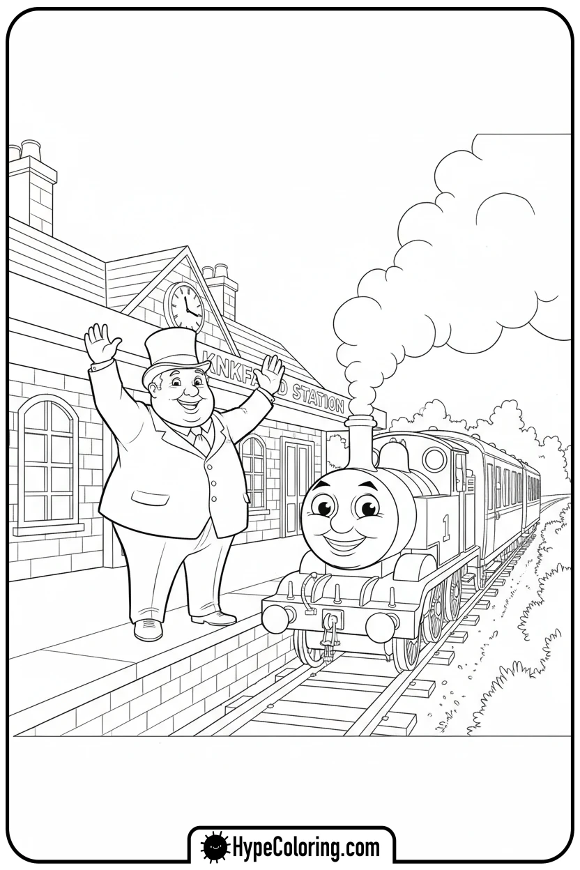 the-fat-controller-waving-at-thomas - thomas and friends coloring pages
