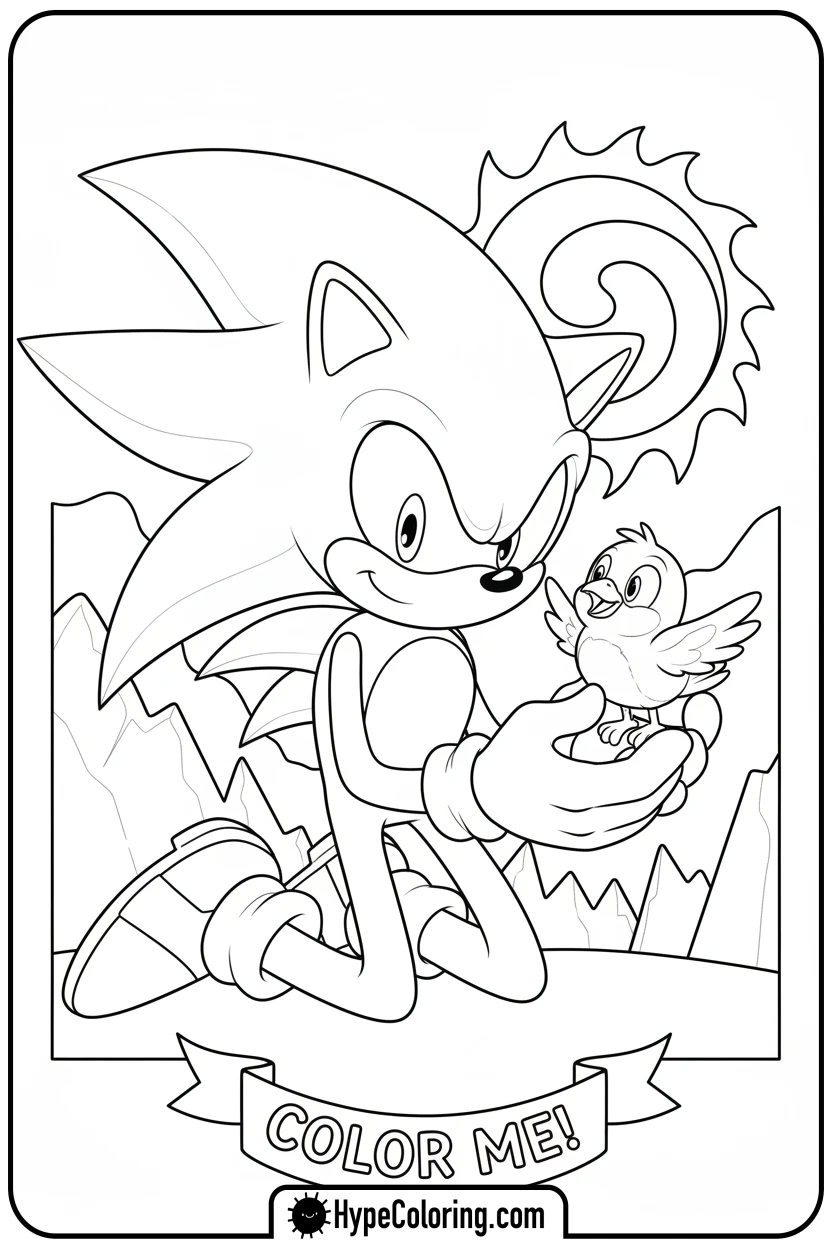super-sonic-with-bird - sonic coloring pages super sonic