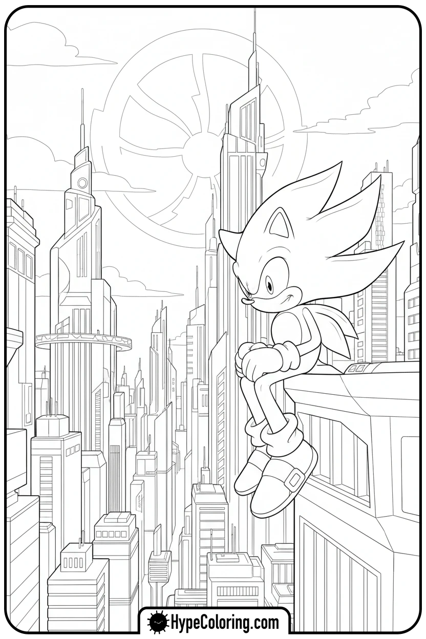 super-sonic-on-building-edge - sonic coloring pages super sonic