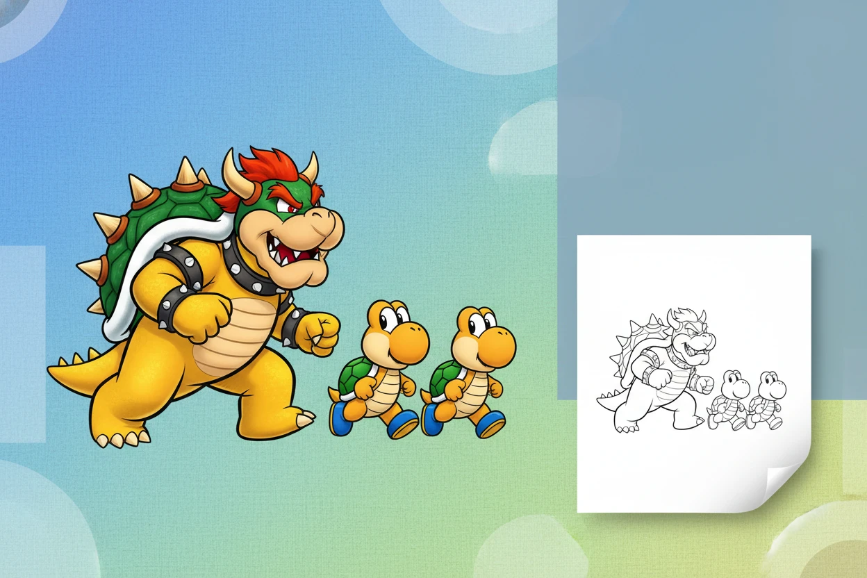 bowser-leading-a-line-of - super mario coloring pages bowser