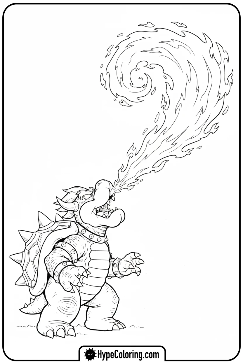 bowser-breathing-fire - super mario coloring pages bowser