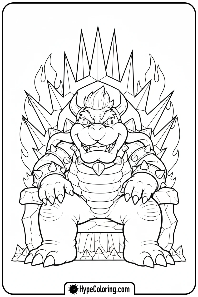 bowser-on-throne - super mario coloring pages bowser
