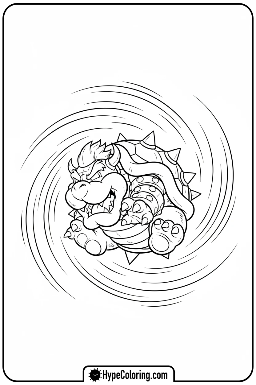 bowser-shell-spinning - super mario coloring pages bowser