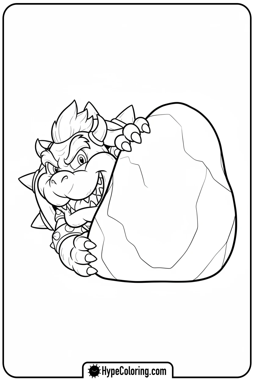 bowser-peeking-from-rock - super mario coloring pages bowser