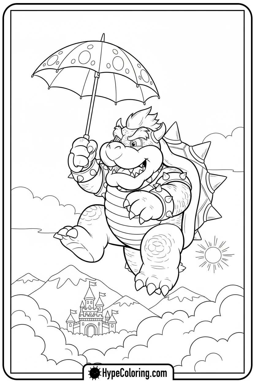 bowser-with-umbrella - super mario coloring pages bowser