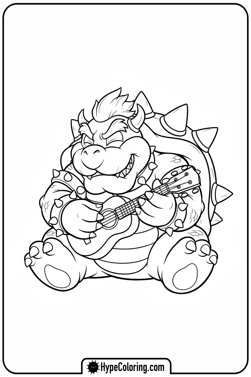 bowser-playing-ukulele - super mario coloring pages bowser