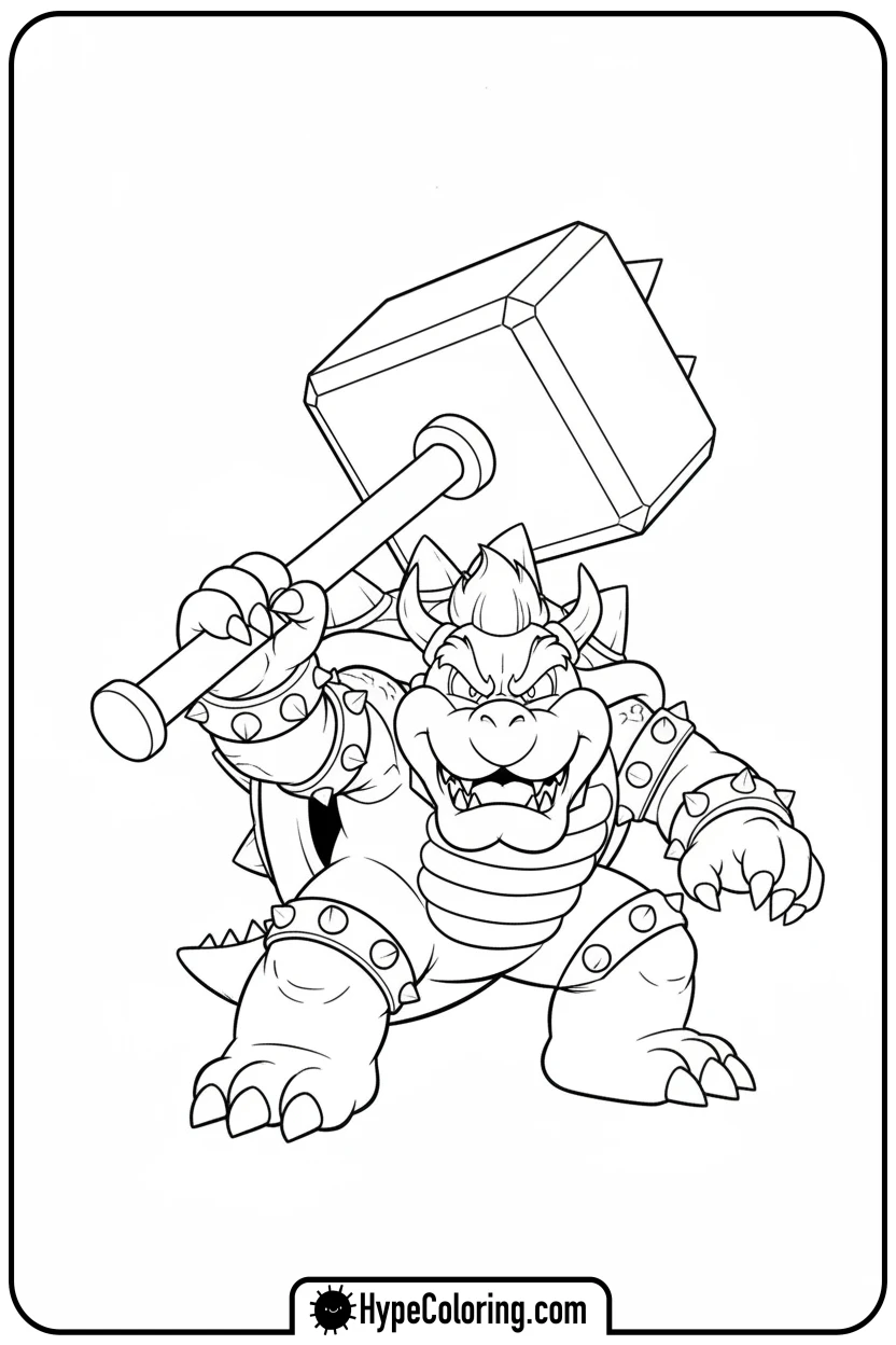 bowser-holding-hammer - super mario coloring pages bowser