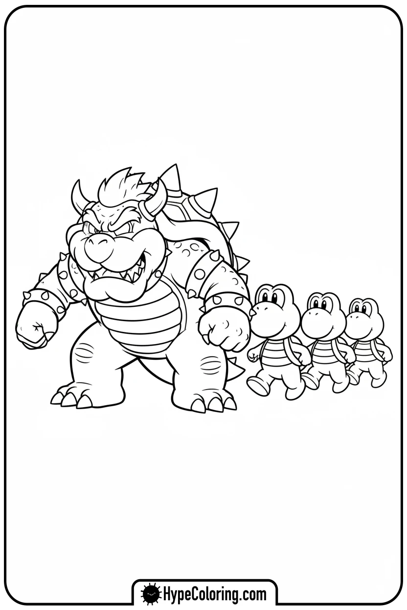bowser-leading-koopa-troopas - super mario coloring pages bowser