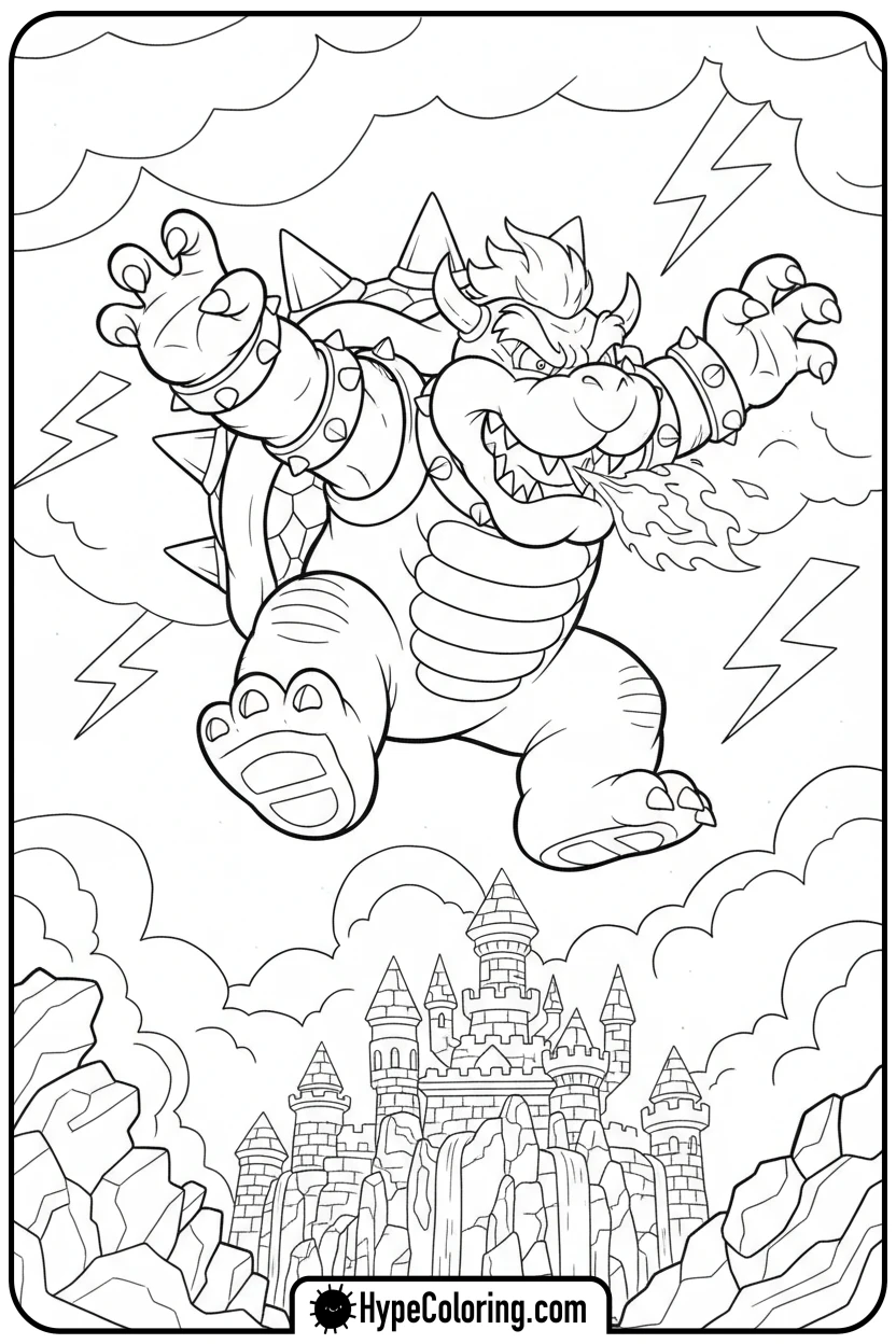 bowser-jumping-high - super mario coloring pages bowser