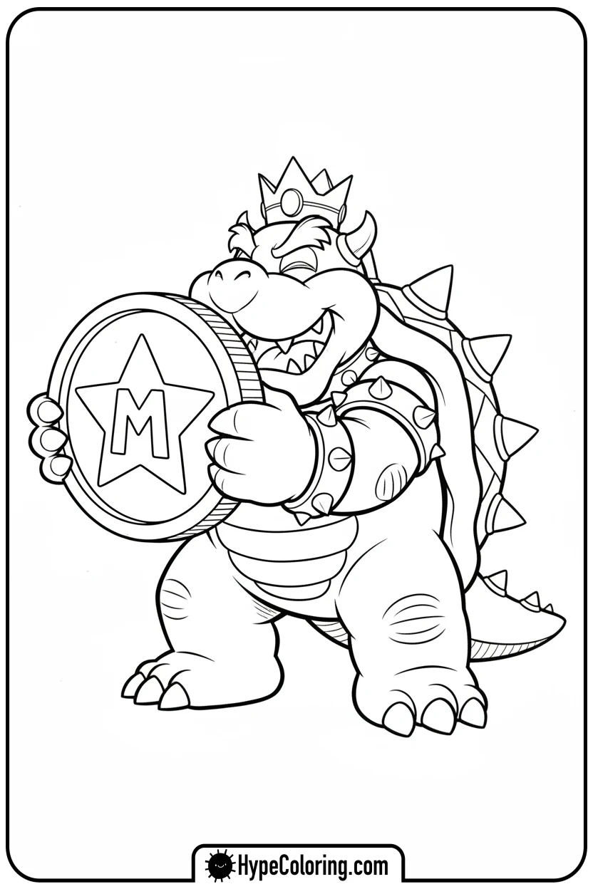 bowser-holding-gold-coin - super mario coloring pages bowser